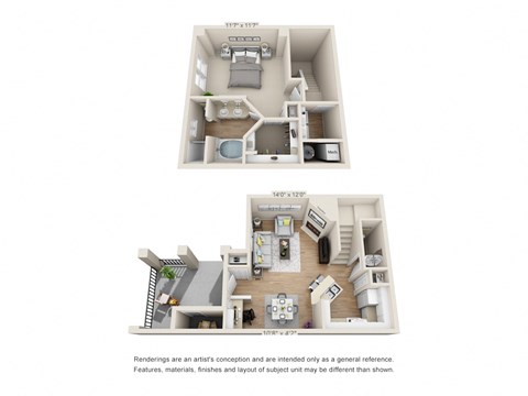 Floor plan for 1 bed, 1 bath, 986 sqft